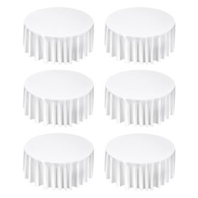 White Round Tablecloths 6 Pack, 132 Inches in Diameter, Stain- & Wrinkle- Resistant, Machine Washable Table Clothes