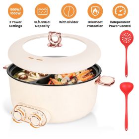 6 Liter Dual-Flavor Electric Shabu Shabu Hot Pot for 3-6 Guests, Non-Stick Coating Stainless Steel Hot Pot with Transparent Steam Vent Lid